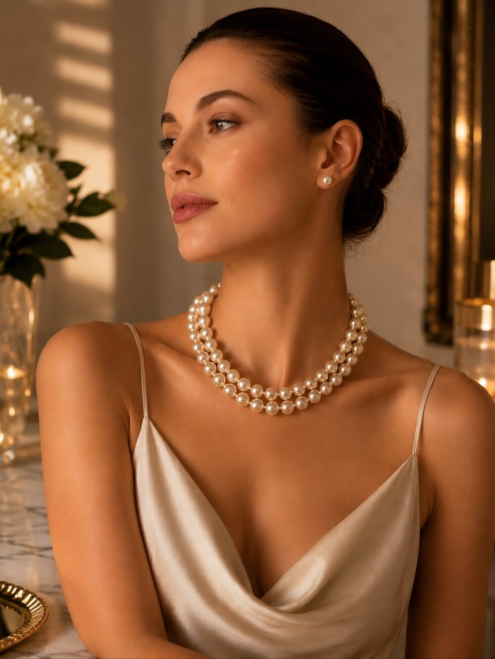 Vintage Double Strand Faux Pearl Necklace – 16"